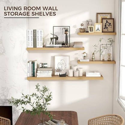 Floating Shelves for Wall 36"W x 7.8"D x 1.5"H, Engineered Wood Wall Shelves with Invisible Brackets for Living Room Bedroom Bathroom Office Kitchen Decor and Storage, Oak Finish, Set of 2