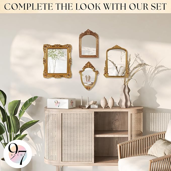 97 Decor Gold Vintage Wall Mirror - Small Gold Mirror for Tabletop and Wall Mounting, Antique Arch Frames for Desk, Small Decorative Mirrors Frame for Home Bedroom, Makeup Room Decor (10x6.8 Inch)