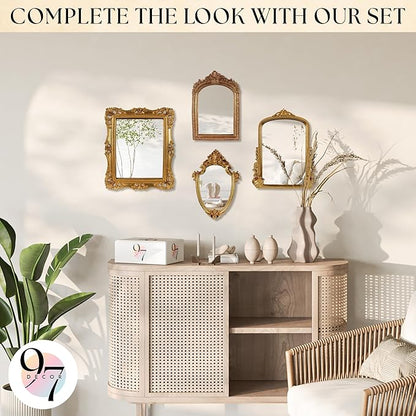 97 Decor Decorative Gold Wall Mirror Vintage Decor - Small Antique Mirror for Table Top and Wall Mounting, Ornate Vintage Mirrors Frame for Home, Bedroom, Makeup Room (11.6x9 Inch)