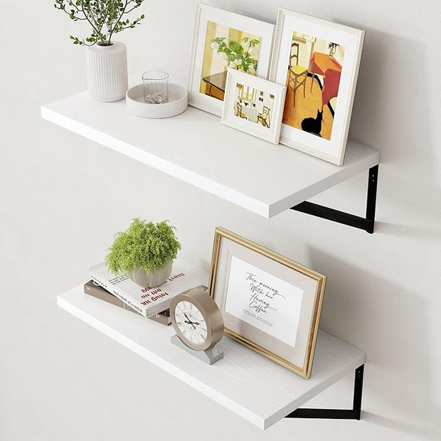 Axeman Floating Shelves for Wall White - 24 Inch Wide x 12 Inch Deep Wall Shelves Set of 2 - White Deep Wood Floating Shelves for Living Room Bedroom Laundry Room