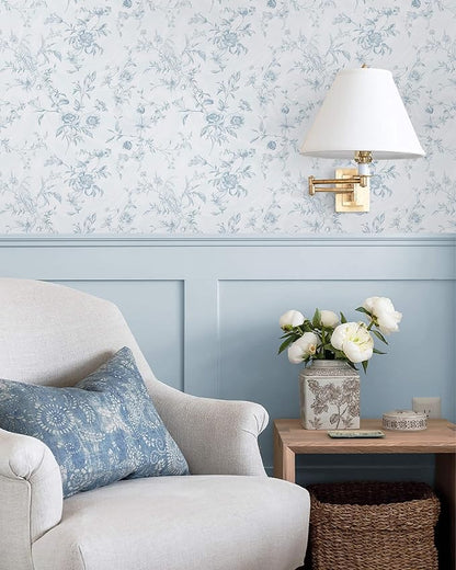 Ismoon Blue Wallpaper Peel and Stick Floral Vintage Stick on Wall Paper French Textured Contact Paper for Cabinet Removable Self Adhesive Wallpaper Vinyl Roll Shelf Deco, 17.3x78.7in