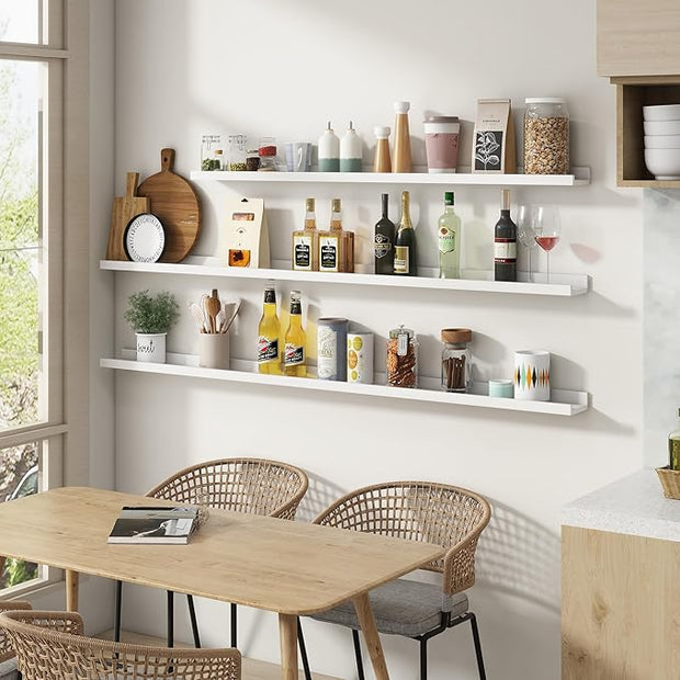 Picture Ledge Shelf, Floating Shelves Set of 2, Solid Ash Wood 72'' Long Large Nursery Book Shelves for Toys Storage, Kids Bookshelf for Living Room Bedroom Decor Books Photo Frames, White