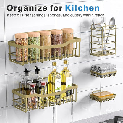 EUDELE 5-Pack Rustproof Stainless Steel Shower Caddy – No Drill Adhesive Bathroom Organizer with Large Capacity, Spacious Shower Shelves for Inside Shower, Kitchen & Home Decor Storage-XL Size