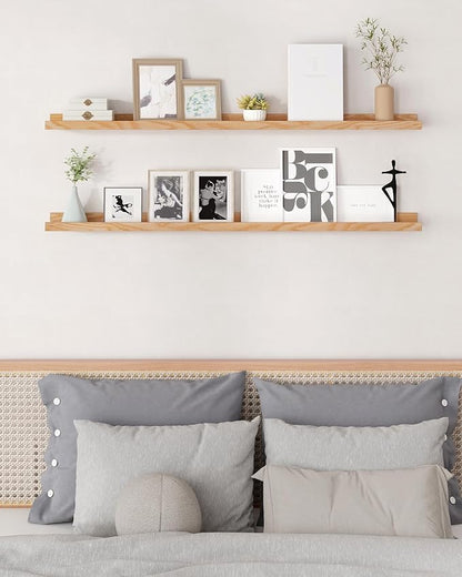 Axeman Oak Picture Ledge Shelf, 48 Inch Floating Shelves Set of 2, Solid Oak Wood Wall Shelves with Lip, Wall Decor Storage for Bedroom Living Room Bathroom Kitchen Nursery Photo Picture, Natural Oak