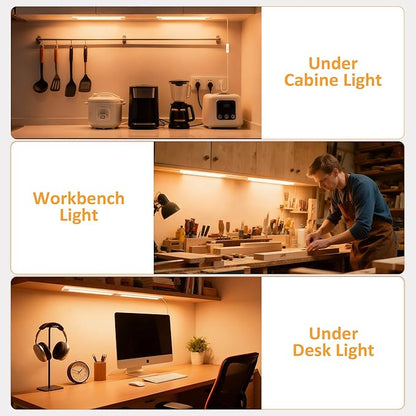 maylit Under Cabinet Lighting Plug in, 6Pcs 14 Inch Linkable Ultra Bright LED Light Bars, Renter Friendly Lamp, Wired 110V 120V Indoor Lights for Kitchen Cabinet, Counter, Workbench, Shelf, Warm White
