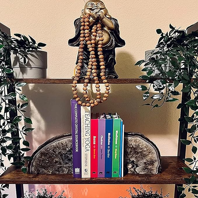 JIC Gem Geode Bookends Large Black Crystal Bookends Decorative Heavy Duty Agate Book Ends for Shelves 1 Pair 4 to 6 LBS with Rubber Bumpers