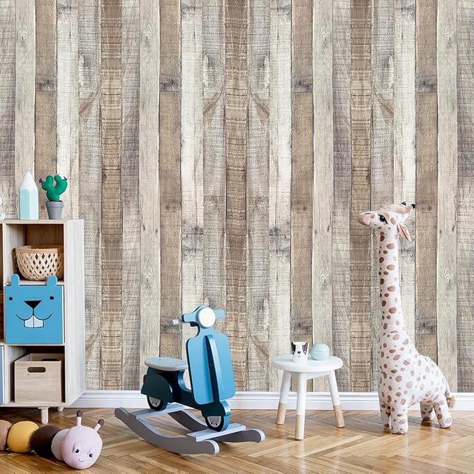 Yun-aeon Natural Wood-Grey Wood Contact Paper Peel and Stick Wallpaper 17.3