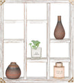 17.7x15.7-Inch Shadow Box Shelf 9-Slot Rustic Wood Floating Shelves Larger Shelf Lightweight Solid Wood Display(Set of 2,9C-Rustic White)