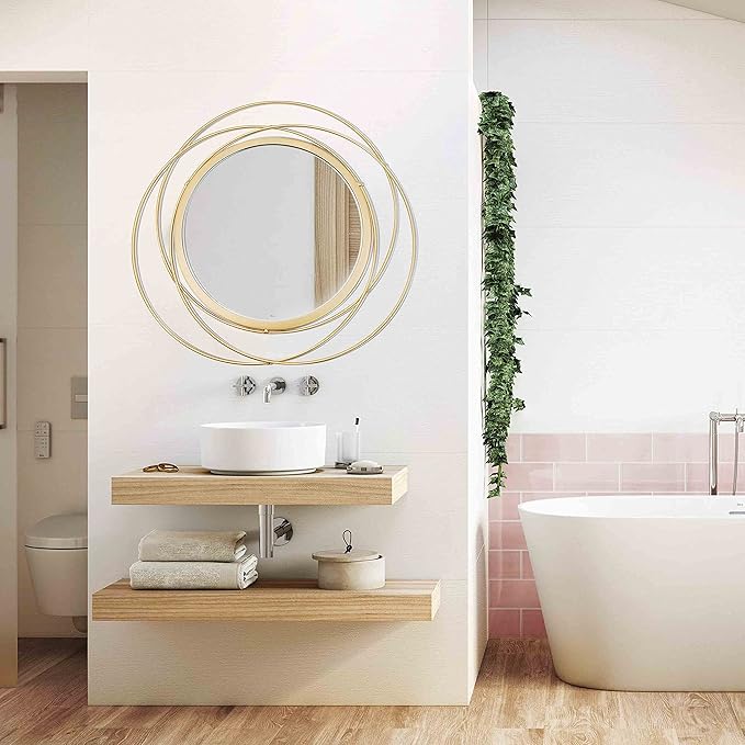 Cityelf 2 Set 15.7'' Gold Circle Mirrors Wall Decor Iron Frame Wall Art Round Mirror Home Decor Hanging for Living Room/Bedroom/Bathroom/Entryway (Medium Size 15.7 inch,Circles)