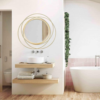 Cityelf 2 Set 15.7'' Gold Circle Mirrors Wall Decor Iron Frame Wall Art Round Mirror Home Decor Hanging for Living Room/Bedroom/Bathroom/Entryway (Medium Size 15.7 inch,Circles)