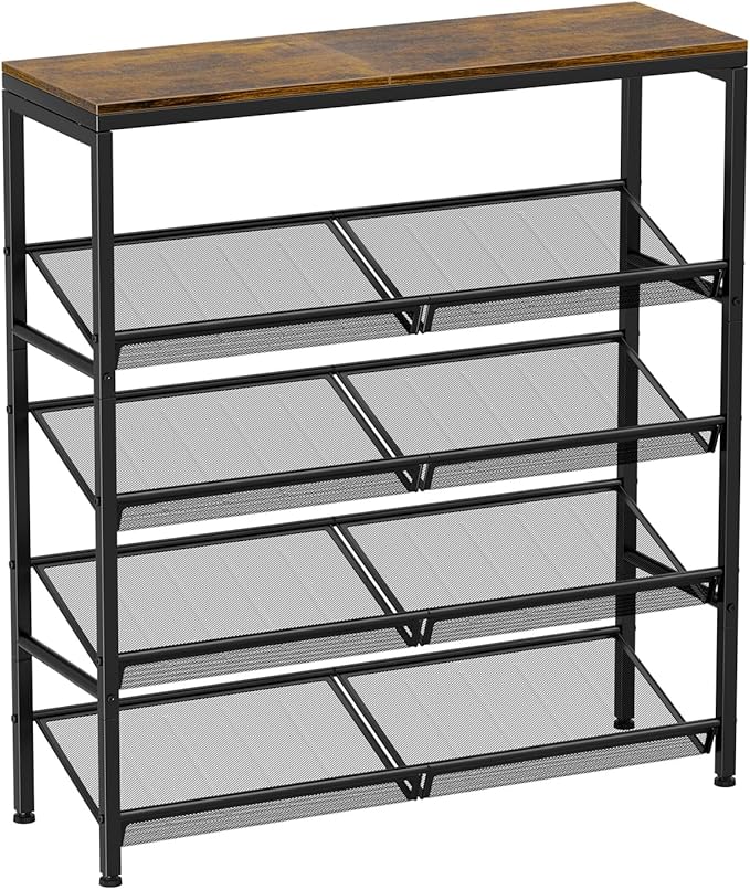 Shoe Rack for Entryway, 5 Tier Shoe Rack Organizer with Storage Shelves and Spacious Top, Rustic Brown