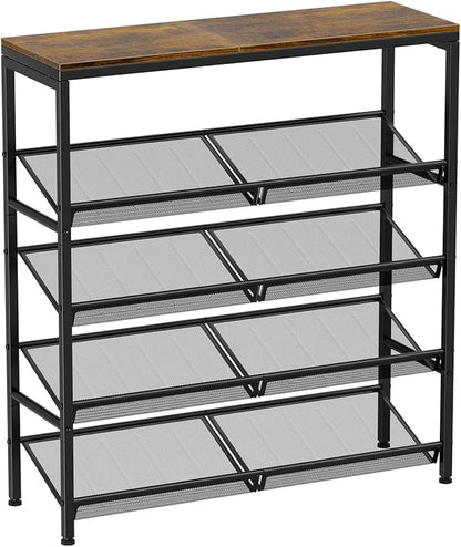 Shoe Rack for Entryway, 5 Tier Shoe Rack Organizer with Storage Shelves and Spacious Top, Rustic Brown