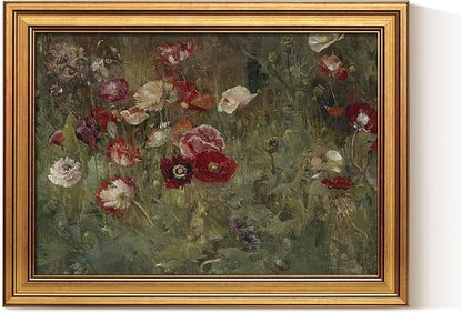 VIYYIEA Gold Framed Canvas Art Prints,12x16Inch, Poppy Field Art Painting, Retro Vintage Decor for Kitchen Bedroom Bthroom Living Room shelf, Farmhouse Country Cottage Floral Picture