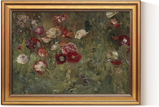 VIYYIEA Gold Framed Canvas Art Prints,12x16Inch, Poppy Field Art Painting, Retro Vintage Decor for Kitchen Bedroom Bthroom Living Room shelf, Farmhouse Country Cottage Floral Picture
