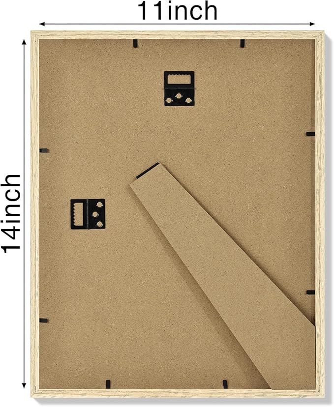 Vittanly 11x14 Picture Frame Set of 4, Display Pictures 8x10 with Mat or 11x14 without Mat, Gallery Wall Frame Set for Wall or Tabletop, Engineered Wood with Shatter Resistant Plexiglass, Natural