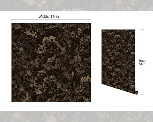 FLFK Peel and Stick Wallpaper Black Gothic Wall Paper for Bedroom Kitchen Apartment Decor 16" x 64"