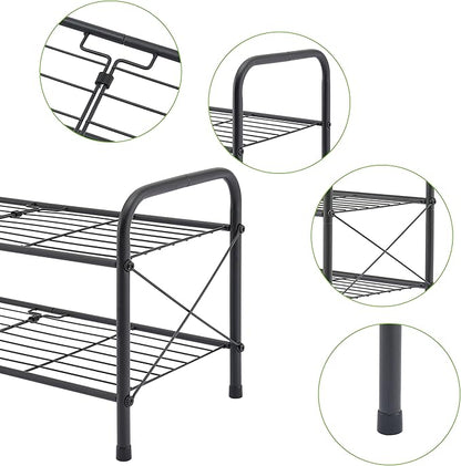 Hoctieon 2 Tier Shoe Rack for Closet, Durable Mesh Style Shoe Rack, Entryway Shoe Shelf, Shoe Storage Organizer for Hallway, Bedroom, Living Room, Wardrobe, Black