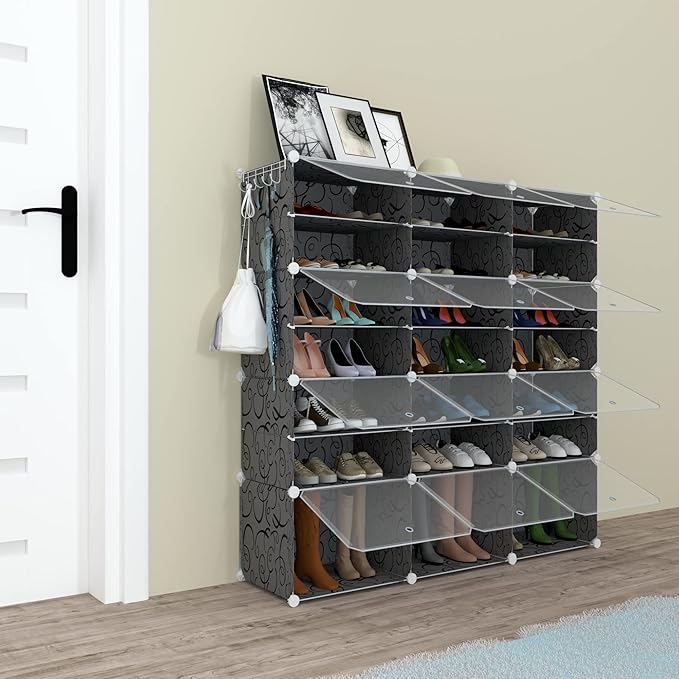 Shoe Rack Organizer, 48 Pair Shoe Storage Cabinet with Door Expandable Plastic Shoe Shelves for Closet,Heels,Boots,Slippers,8 Tier
