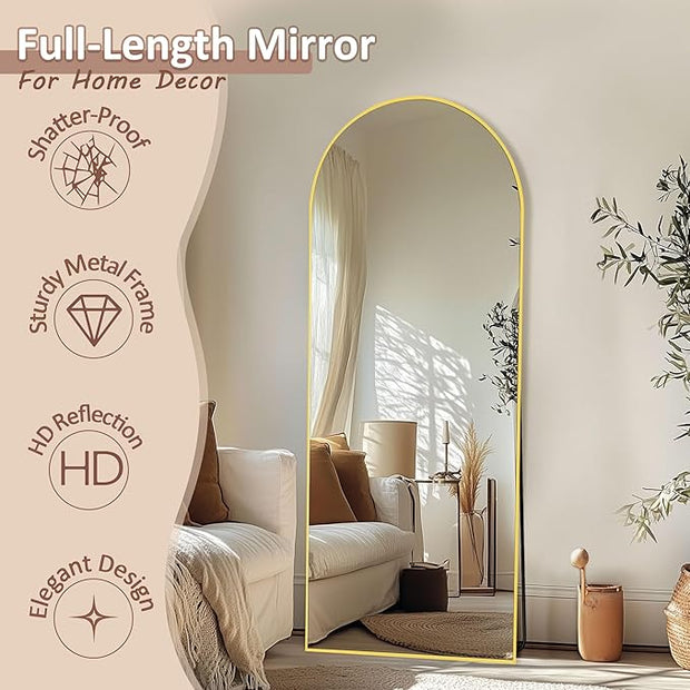 Full Length Mirror, 58" x 18.5" Arched Full Body Mirror Large Standing Floor Mirrors, Mirrors for Bedroom, Bathroom, Living Room Standing or Wall Leaning, Gold