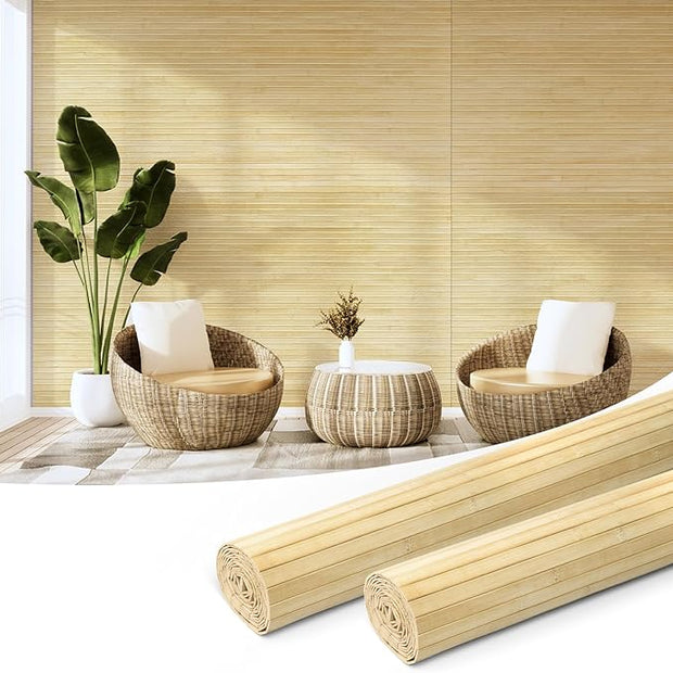 Art3d Natural Bamboo Wall Panel for Interior Wall Decor, Renewable Pole Wrap Wainscoting Paneling for Wall Ceiling Furniture Cabinet Office, 48 x 96 Inch, 2-Pack - Raw