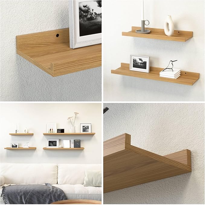 47.2 Inches Long Floating Shelves Wall Mounted, 2 Set Rustic Wall Shelf for Bedroom, Nursery Book Shelf with Lip, Picture Ledge Shelf for Wall Decor Living Room Bathroom Kitchen - Oak