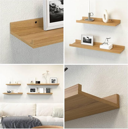 23.6 Inches Long Floating Shelves, 2 Set Modern Wall Shelf for Bedroom, Nursery Book Shelf with Lip, Picture Ledge Shelf for Wall Decor Living Room Bathroom Kitchen - Oak