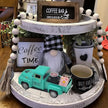 Coffee Bar Decor Vintage Mini Metal Truck Decor with Book Accessories for Coffee Station, Farmhouse Tiered Tray Tabletop Decorations for Home Kitchen, Office, Cafe