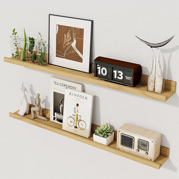 Axeman 30 Inch Floating Shelves | Picture Ledge Shelf Set of 2 | Oak Wall Shelves with Lip | Oak Picture Shelf for Wall with Ledge | Photo Ledges 30 Inch