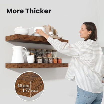 Heimlove 36 Inch Floating Shelves for Wall,10 Deep Brown Wood Shelves with Invisible Brackets,Wall Mounted Storage & Display Shelves for Bedroom,Living Room,Kitchen,Office