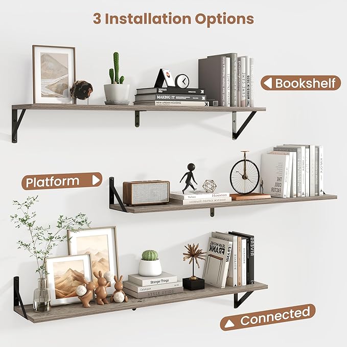 Axeman 40 Inch Floating Shelves | 8 Inch Deep Grey Wall Shelves Set of 2 | 39.4