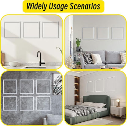 3 Frames 24x24 inches Pre-Cut Wall Moulding Wainscoting Panels, Ready-to-Assemble Decorative Wall Molding & Trim, Premade Picture Frame Molding and Accent Wall Decor