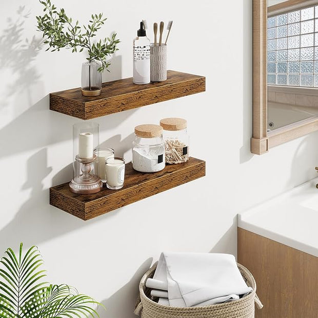Fun Memories Floating Shelves Bathroom for Wall Mounted Shelves, 20 Inch Wood Shelf Set of 2, Home Storage & Display Decor, Rustic Brown