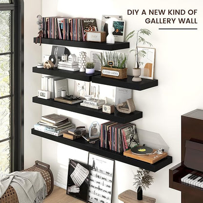 Floating Shelves for Wall, 36" W x 12" D x 2" H, 2 Pack of Long Wall Mounted Engineered Wood Shelves with Invisible Brackets for Living Room, Bedroom, Bathroom, Kitchen Decor, Black