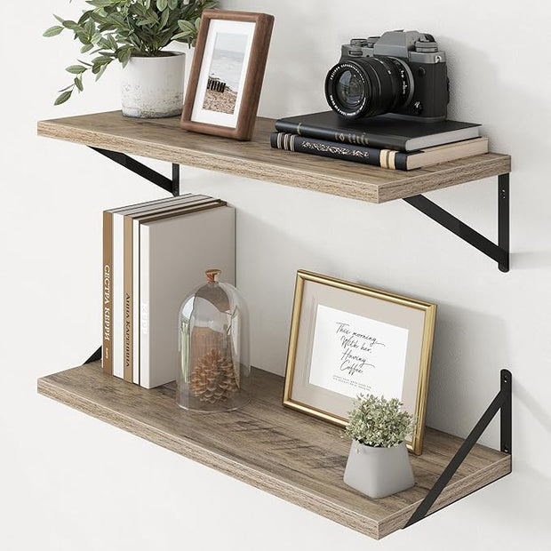 Axeman Deep Floating Shelves - 30 Inch Floating Shelves Set of 2-12 Inch Deep Grey Wood Wall Shelves for Living Room Bathroom Kitchen
