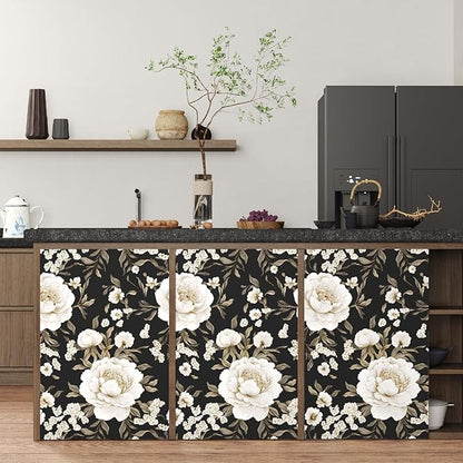 Boho Wallpaper Peel and Stick Dark Floral Wallpaper for Cabinet 17.5in x118in Vintage Contact Paper Waterproof Self Adhesive Modern Flowers Leaf Wall Paper for Room Walls Bathroom Decor