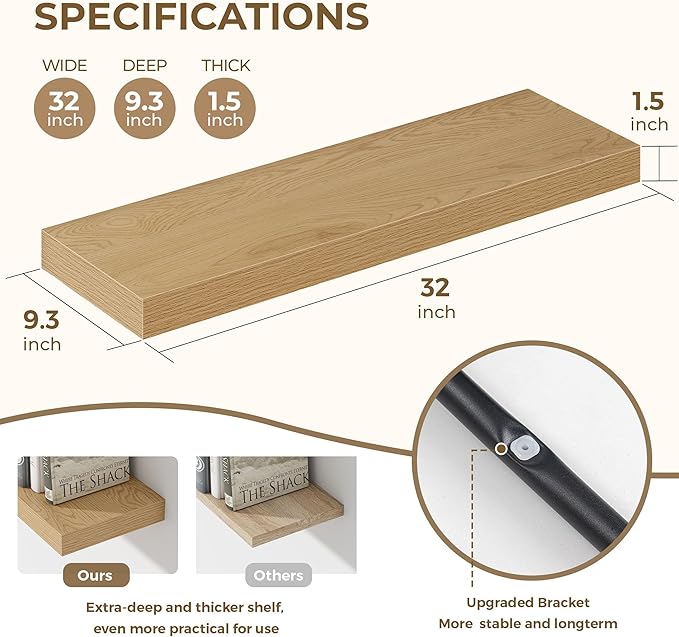 Dreamland 32 Inches Floating Shelves for Wall, 9.3