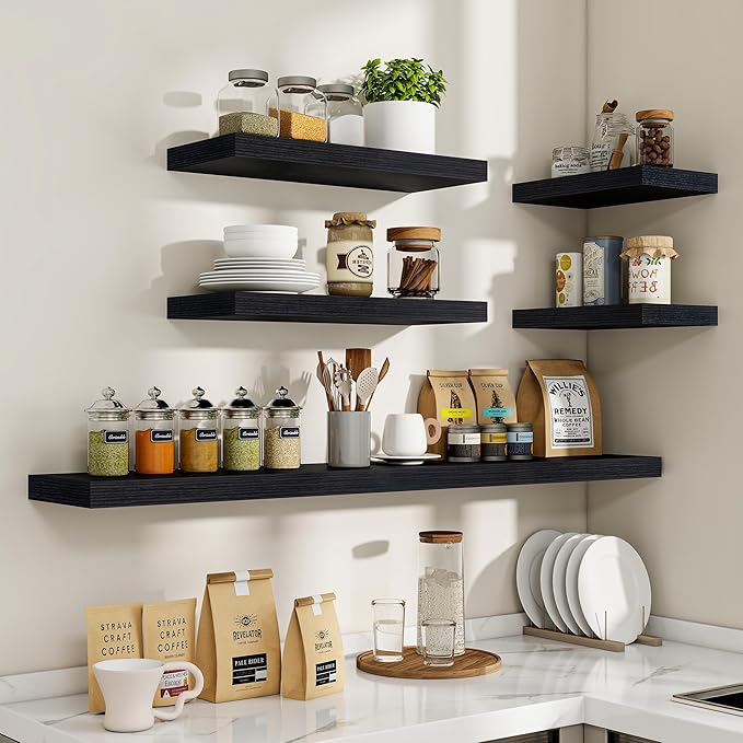 32 Inch Floating Shelves, 3D Textured Wood Grain, 32
