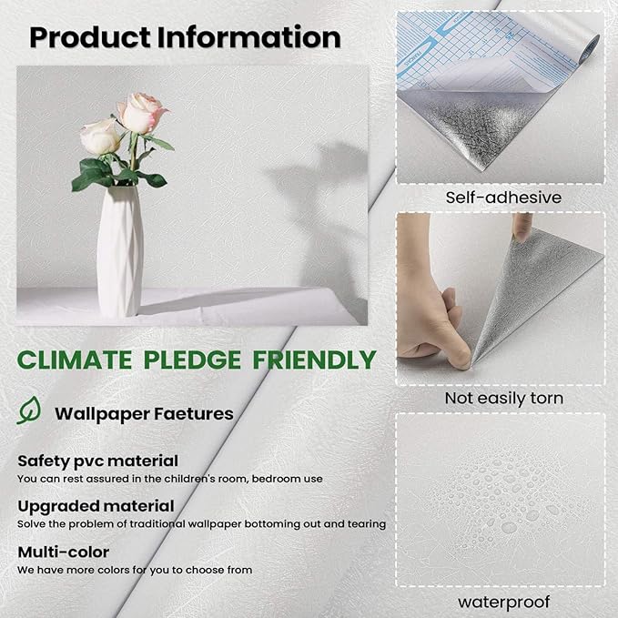 Abyssaly White Countertop Peel and Stick Wallpaper 15.7''x196.8'' White Contact Paper for New Environmentally Friendly Upgrade Silk Textured Embossed Wall Paper for Cabinets, Drawers, Countertops