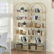Homhedy Bookshelf Arched Display Racks,Metal Bookcase,Tempered Glass Shelves,Storage Rack Shelf for Home Office,Living Room,Bedroom, Bathroom,Modern Style (Golden, 11.8