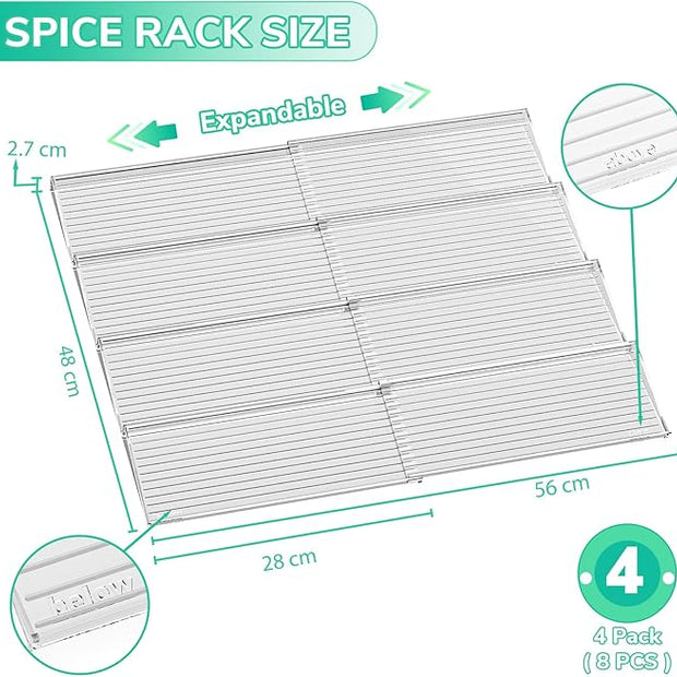 AMBIRD Spice Drawer Organizer, 4 Tier-2 Set Clear Spice Rack Tray Expandable From 11'' to 22'', Seasoning Organizer with non-slip tape for Kitchen, Cabinet, Drawers, Countertop(JARS NOT INCLUDED)