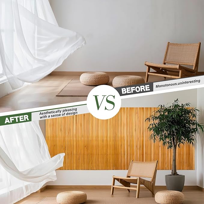 Natural Bamboo Wall Panel for Interior Wall Decor 46 X 96 in Pole Wrap Wainscoting Wood Paneling for Living Room Kitchen Bedroom Office Bar