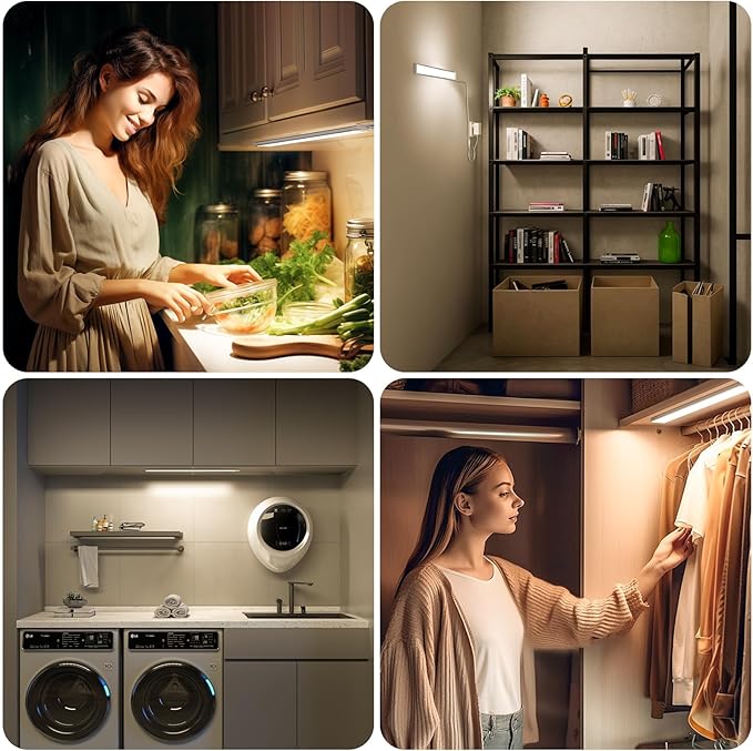 MYPLUS 2pcs 12" Under Cabinet Lights with 5 Color Temperature, Side-Illuminated, Dimmable 285 Lumens,49 LEDs,7W,LED Light Bar Plug-in for Kitchen, Cabinet, Counter and Shelf