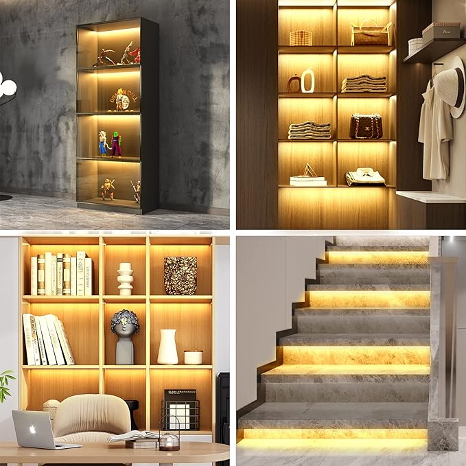 WOBANE LED Shelf Light, LED Closet Light Kit, 4PCS 20inch Pre-Cut Strip Bars, Designed for Shelves,Display Case, Bookshelf, in Cabinet Lighting, 2700K Warm White