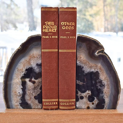 Nature's Decorations Agate Bookends - A Quality Natural Geode with Non-Skid Rubber Bumpers for Shelves, Office, Home Decor - Heavy Duty Cool Crystal Stone (2-3 LB)