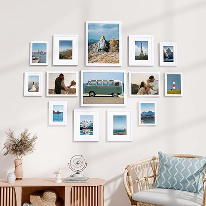 Vittanly 14 Pack Picture Frames Collage Wall Decor, Gallery Wall Frame Set with 2Pcs 11x14, 6Pcs 8x10 and 6Pcs 5x7 Photo Frames, Picture Frame Set for Wall Collage or Tabletop Display, White