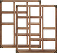 17.7x15.7-Inch Shadow Box Shelf 9-Slot Rustic Wood Floating Shelves Larger Shelf Lightweight Solid Wood Display(Set of 2,9C-Brown)