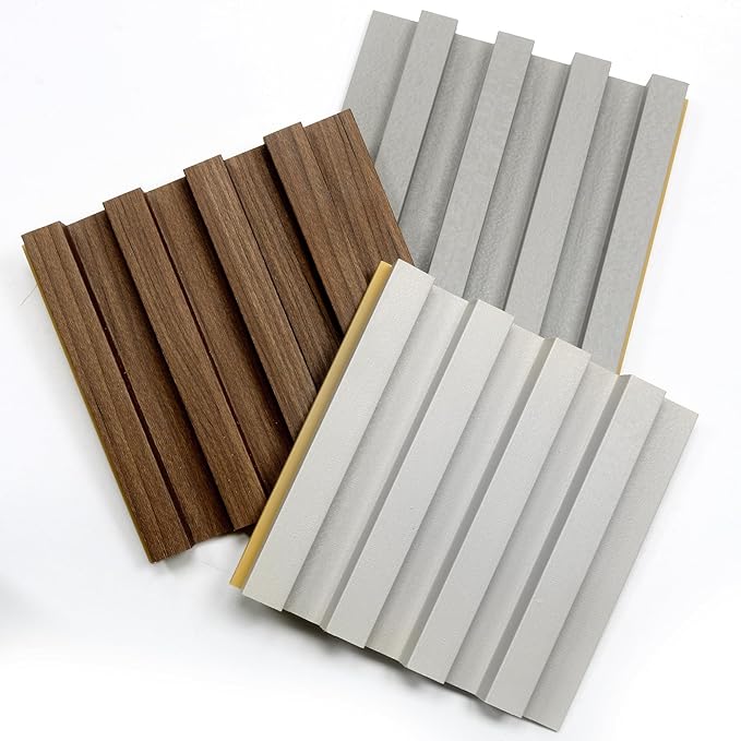 3 Packs Sample 6 x 5.9in Slat Wood Wall Paneling for Interior Wall Decoration, Accent 3D Wall Panels for Living Room, Bedroom, WPC Wainscoting Panels