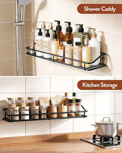Orimade Adhesive Bathroom Shelf Organizer Shower Caddy Storage Basket Kitchen Spice Rack No Drilling SUS304 Stainless Steel Rustproof, 15.75 inch, Black