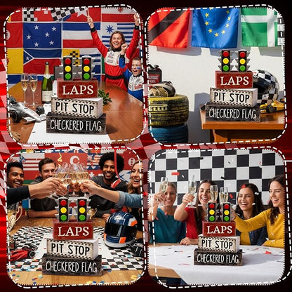 4 Pcs Racing Birthday Party Decoration Race Car Table Decorations Wooden Traffic Light Decor Racing Car Table Centerpieces for Photo Props Decor Birthday Party Supplies