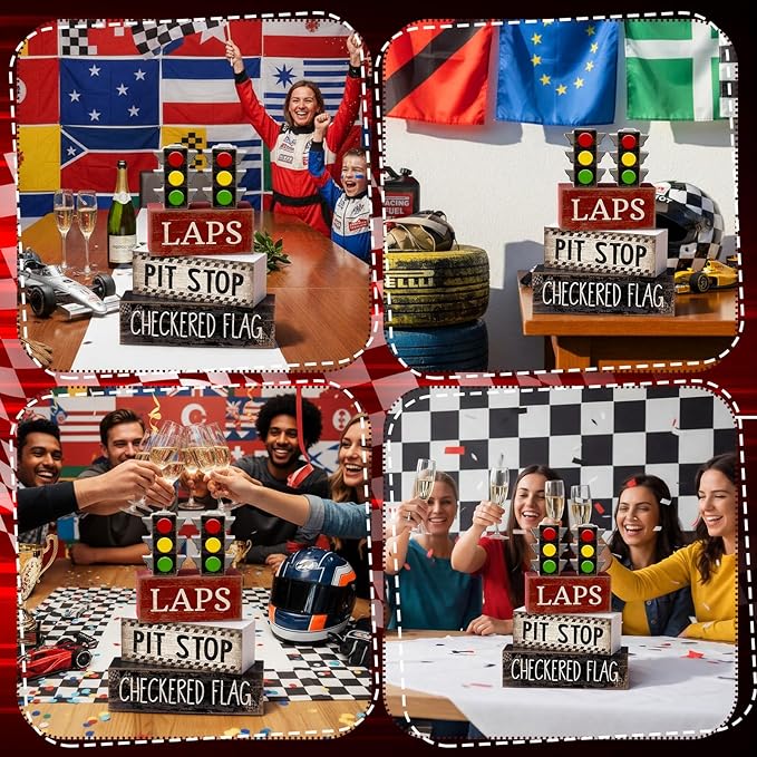 4 Pcs Racing Birthday Party Decoration Race Car Table Decorations Wooden Traffic Light Decor Racing Car Table Centerpieces for Photo Props Decor Birthday Party Supplies
